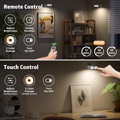 3 Pcs Picture Lights, Rechargeable Battery Operated Dimmable 3-Color Wall Light - Image 2