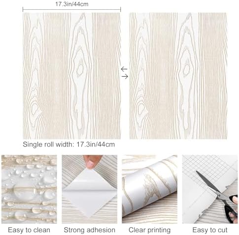 White and Gold Wood Contact Paper 17.3"x200" Peel and Stick Wallpaper - Image 2