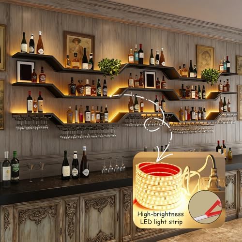 78.7"Modern LED Wine Rack Wall Mounted, 3-Tier Floating Bar Shelves - Image 6