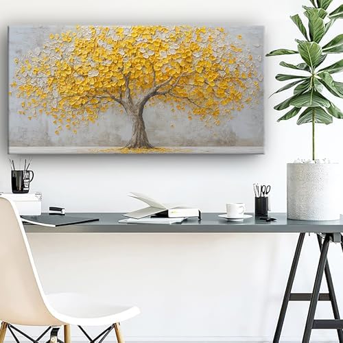 Yellow Abstract Ginkgo Tree Picture Print Canvas Wall Art Living Room Dining - Image 5