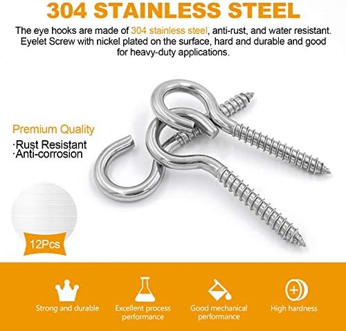 12-Pack 304 Stainless Steel Screw Eyes, Heavy Duty Eye Hooks - Image 5