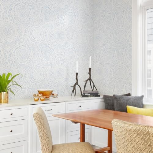 Ismoon Blue Wallpaper Peel and Stick Boho Floral Contact Paper 17.3x196in - Image 3