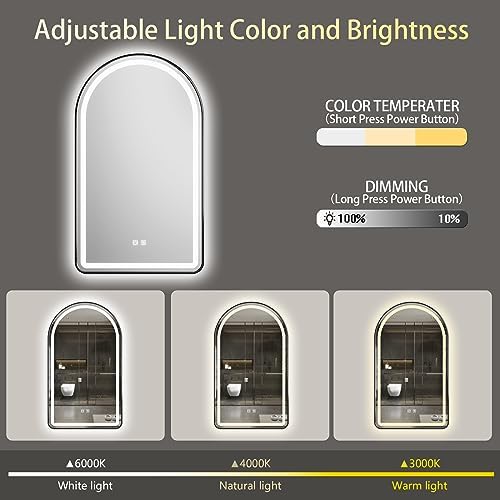 Arched Bathroom Mirror 30"x40", LED Tempered Glass - Image 2