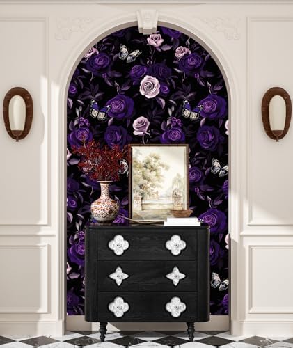Purple Vintage Floral Peel and Stick Wallpaper 17.5" x 118" - Image 4