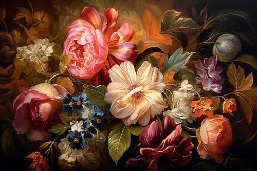Toolhom Hand-Painted Watercolor Rose Peony Leaves Flower Mural - Image 2