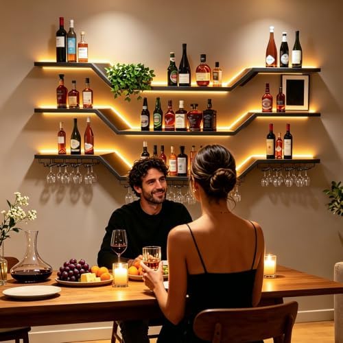39.4"Modern LED Wine Rack Wall Mounted, 3-Tier Floating Bar Shelves - Image 3