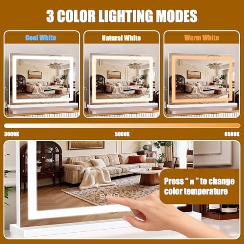 Vanity Mirror with Lights 28"x20", LED Makeup Mirror, 3 Color Lighting Modes - Image 3