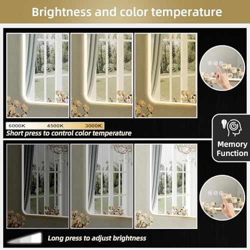 LED Mirror for Bathroom 55X32 Inch Gold Framed - Image 4