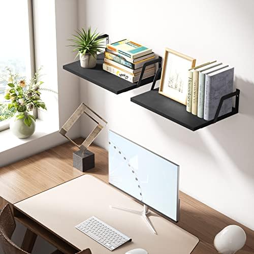 SRIWATANA Floating Shelves Wall Mounted Set of 2 Rustic Wood Shelves - Image 2
