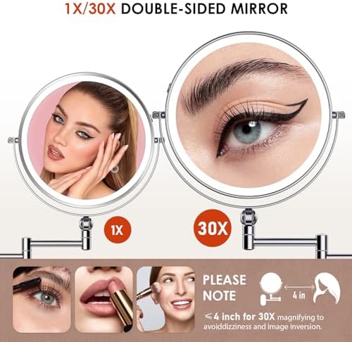 ZLOKLA 9" Wall Mounted Lighted Makeup Mirror, 4000mAh Rechargeable Double Sided - Image 4