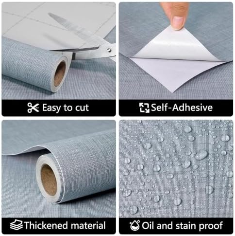 wishFIRE Grasscloth Peel and Stick Wallpaper 23.6"X200" Blue Contact Paper - Image 6