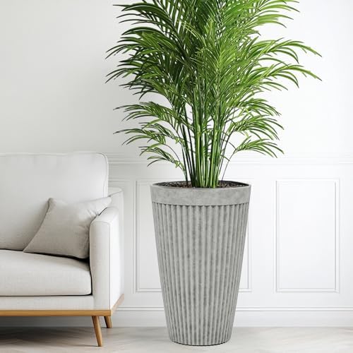 Autodaya 20" Resin Outdoor Tall Planters Set of 2, Ivory Fluted - Image 6