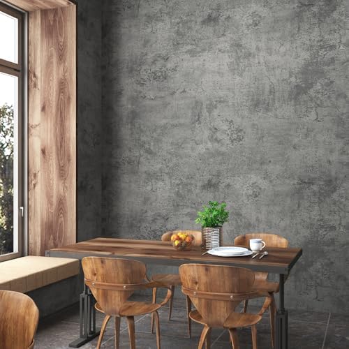 TOTIO Extra Wide Concrete Cement Texture Wallpaper Peel Stick Dark Grey - Image 5