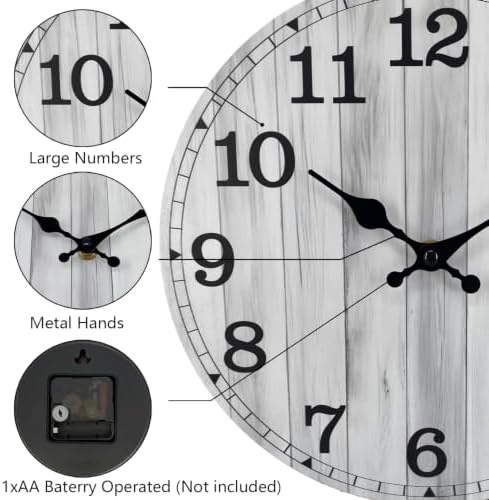 14 Inch Wall Clock Battery Operated, Wooden Rustic Boho Wall Clocks - Image 4