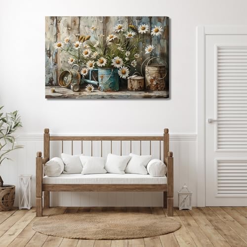 Rustic Farmhouse Daisy Canvas Wall art Vintage Country White Daisy Picture Wall - Image 6