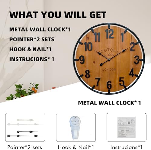 Large Farmhouse Rustic Wooden Wall Clock - Image 6