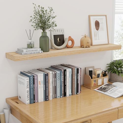 fuqing 48 Inch Floating Shelves 6.7'' Deep Natural Wood Shelves Set of 2 - Image 2