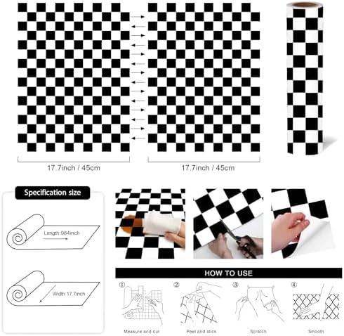 OSECAGE Modern Peel and Stick Wallpaper Checkered Contact Paper 17.7"x984" - Image 3