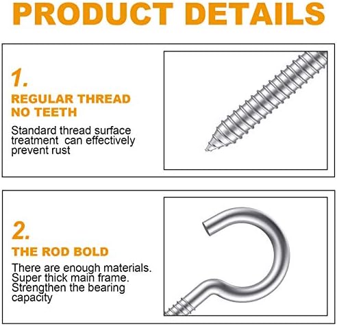12-Pack 304 Stainless Steel Screw Eyes, Heavy Duty Eye Hooks - Image 3