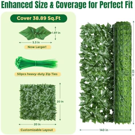 Artificial Ivy Privacy Fence Screen, 140X40 in Privacy Fence Panels Balcony - Image 2