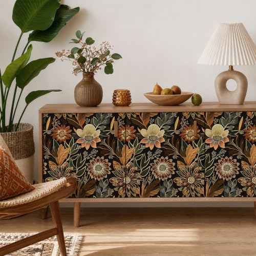 Laatse Boho Dark Black Gold Floral Wallpaper Peel and Stick 17.5"x787" - Image 4
