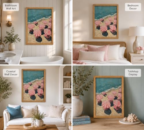 Framed Pink Beach Umbrella Canvas Wall Art, Coastal Umbrellas Wall Decor - Image 6