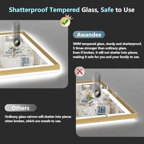 40x36 Gold Beveled LED Lighted Bathroom Mirror, Backlit & Front Lit - Image 7