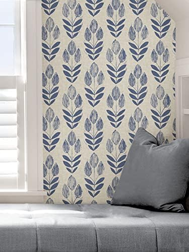 NuWallpaper Blue Folk Tulip Peel & Stick Wallpaper - Image 4