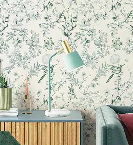 Safiyya Floral Peel and Stick Wallpaper Green White Contact Paper Modern Boho - Image 4