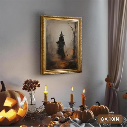 AVECCO Halloween Witch Broomstick Forest Wall Art Canvas Framed 8x10 inch - Image 5