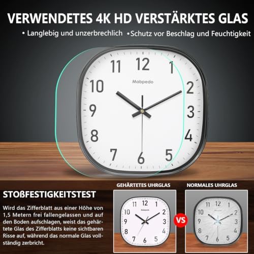 10 Inch Wall Clock, Silent Non Ticking Wall Clocks Battery Operated, Square - Image 5