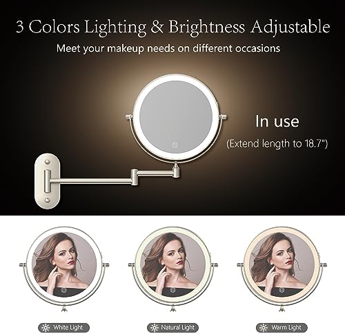 8" Wall Mounted Makeup Mirror, Oval Base, Brushed Nickel - Image 3