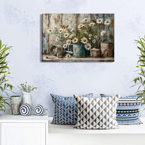 Rustic Farmhouse Daisy Canvas Wall art Vintage Country White Daisy Picture Wall - Image 4