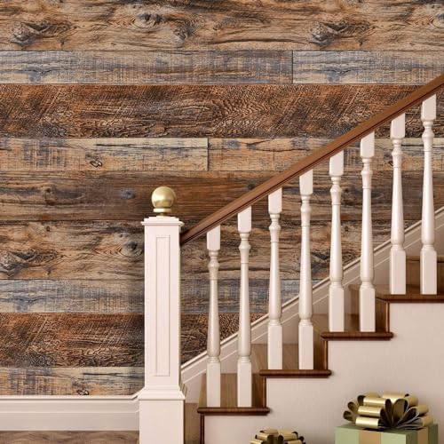 WENMER 23.6" x 1180" Brown Wood Wallpaper Peel and Stick Shiplap Self Adhesive - Image 6
