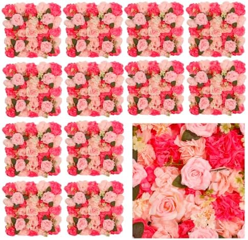 Flower Wall Backdrop 12 Panels 16.5x16.5 Inch Dark & Light Pink by BloomTrend