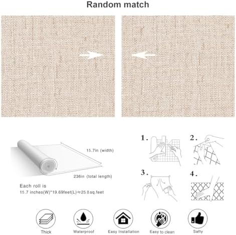 Beige Wallpaper Peel and Stick 472" Textured Beige Grasscloth Contact Paper - Image 4