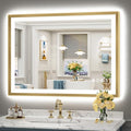 44x32 Gold Beveled LED Lighted Bathroom Mirror, Backlit & Front Lit by Awandee