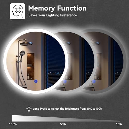20“ x 20” LED Bathroom Smart Mirror, Round Mirror - Image 4