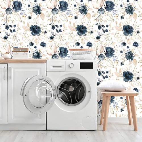 Navy Blue Floral Peel and Stick Wallpaper 17.7"x393.3" - Image 5