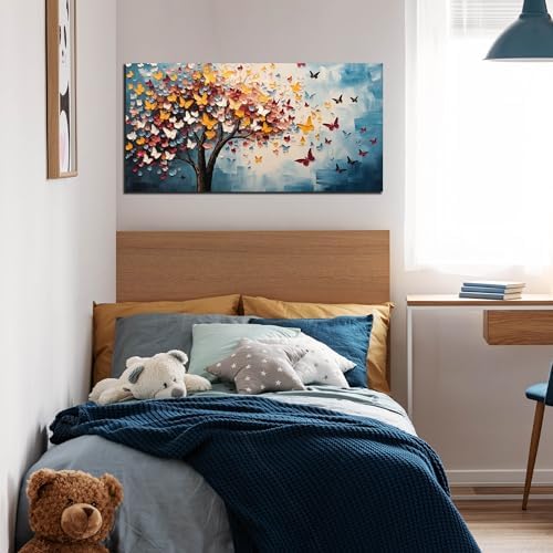 Butterfly Tree Canvas Wall Art for Living Room Bedroom Home Office Blue - Image 4