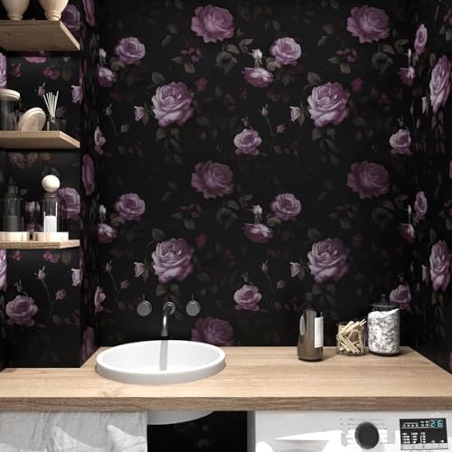 Dark Purple Vintage Floral Peel and Stick Wallpaper 17.5" x 393" - Image 6