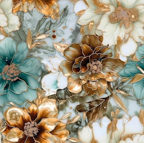 REDAMANCY Vintage Marble Floral Gold/Green/White Metal Flowers Peel and Stick by Unknown