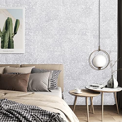 Stickyart Silver Glitter Wallpaper Peel and Stick Glitter Fabric Wallpaper Roll - Image 6