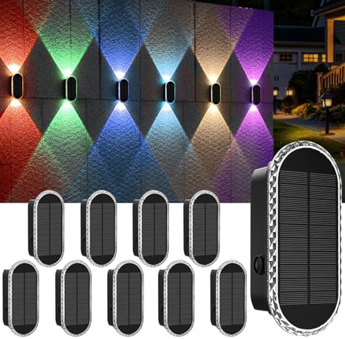 Solar Fence Lights Outdoor, Warm White & RGB 8 Modes Solar Wall Lights Outdoor by BlueYang