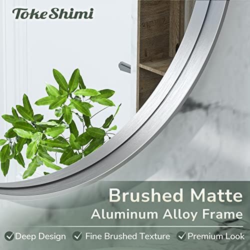 TokeShimi Round Mirror 36 Inch Brushed Silver Round Bathroom Mirror - Image 3