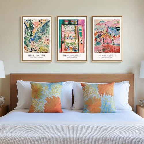 Framed Matisse Colorful Abstract Canvas Wall Art Set of 3, 16x24 In - Image 5