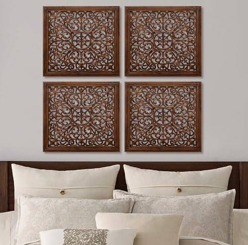 The Wooden Town Kashmiri Wall Decor Set of 4, 16x16 Wooden Panels - Image 2