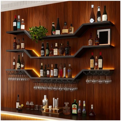78.7"Modern LED Wine Rack Wall Mounted, 3-Tier Floating Bar Shelves by TAUODUYY