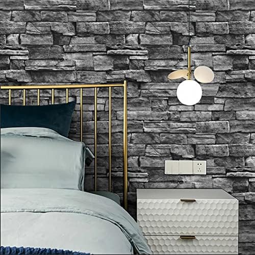 Jeweluck Grey Brick Wallpaper Stone Peel and Stick Wallpaper 17.7”×236.2” - Image 4