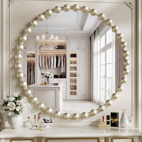 36 Inch Silver Round Mirror, Circle Wall Mirror Vanity by WISSMIELSHOME